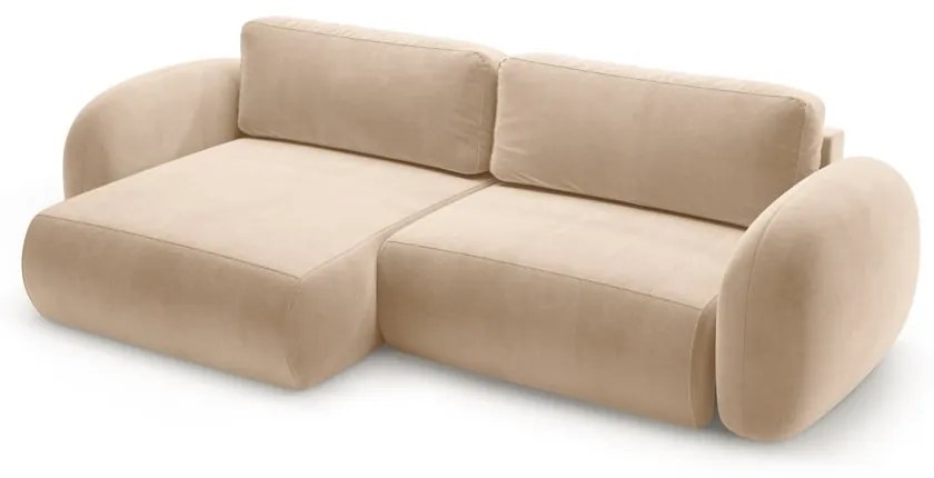 Colțar bej extensibil/cu spațiu de depozitare cu tapițerie din catifea Tonale – Cosmopolitan Design