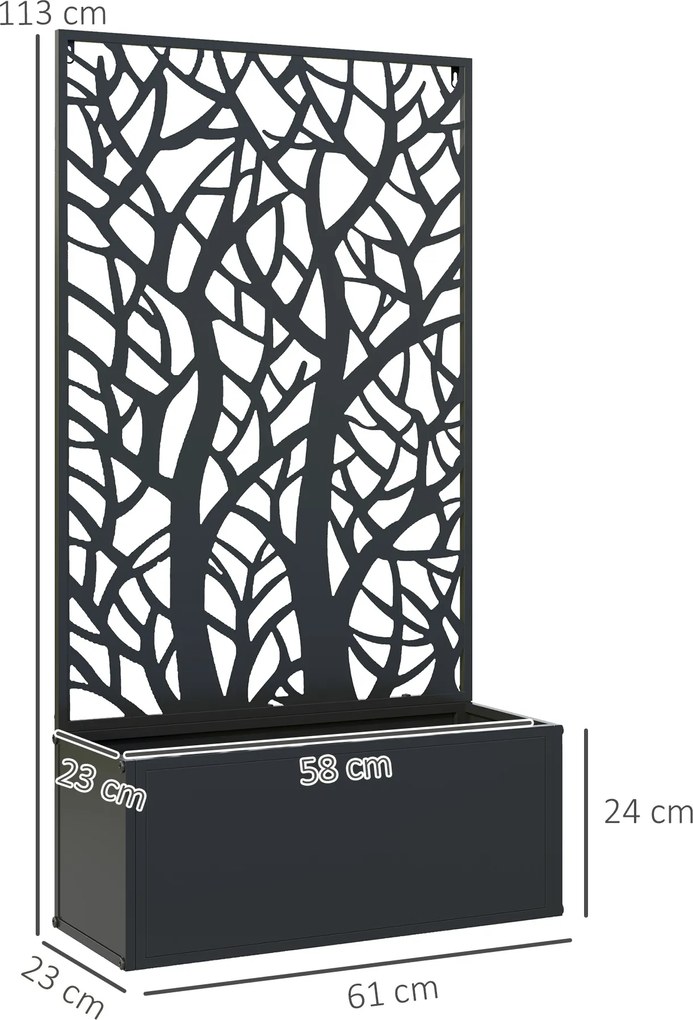Outsunny Jardinieră cu spalier, ghiveci pentru plante cățărătoare, legume, flori din metal 61 x 23 x 113 cm negru | Aosom Romania