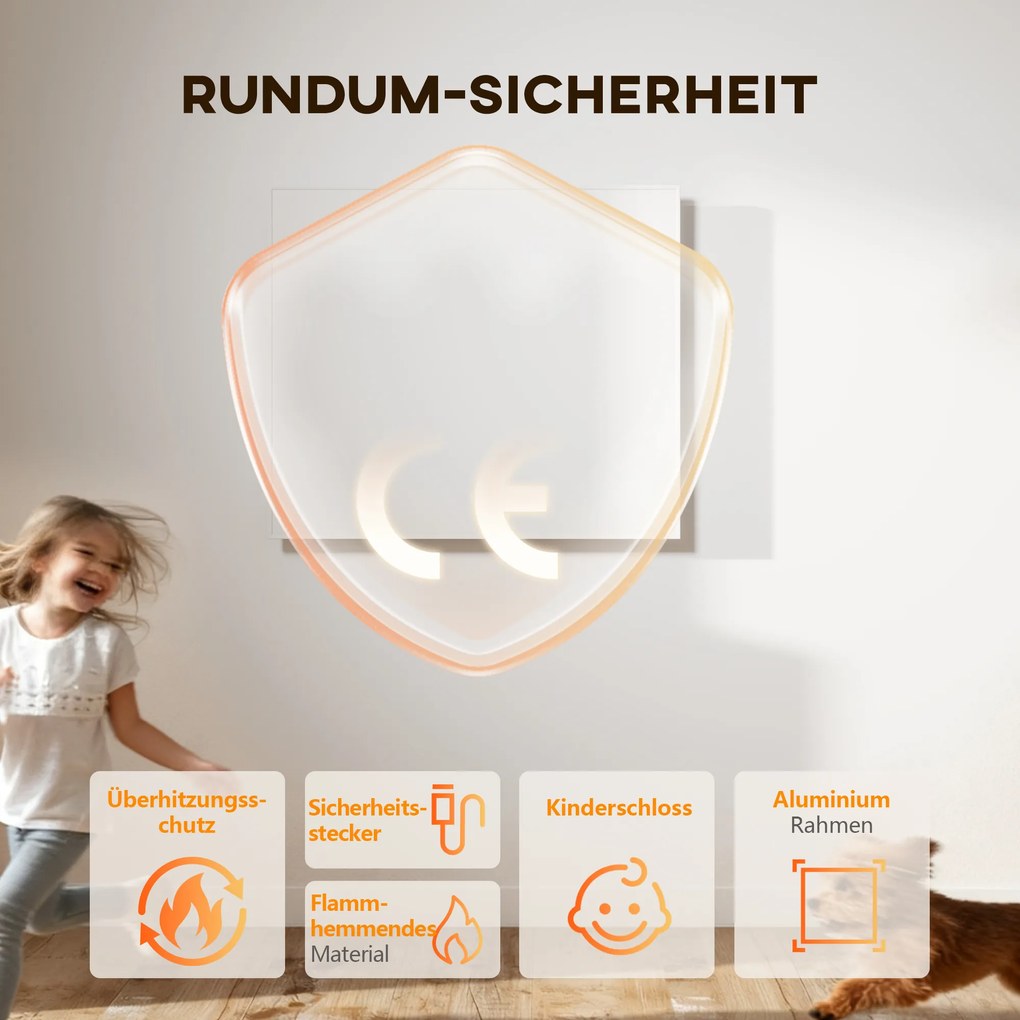 HOMCOM Încălzitor electric, montaj pe perete, încălzire cu infraroșu, eficient energetic, termostat, temporizator, telecomandă, protecție la supraîncălzire | Aosom Romania