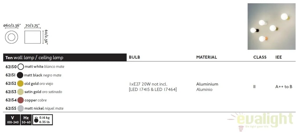 Aplica design modern minimalist TEN aurie antic 62152