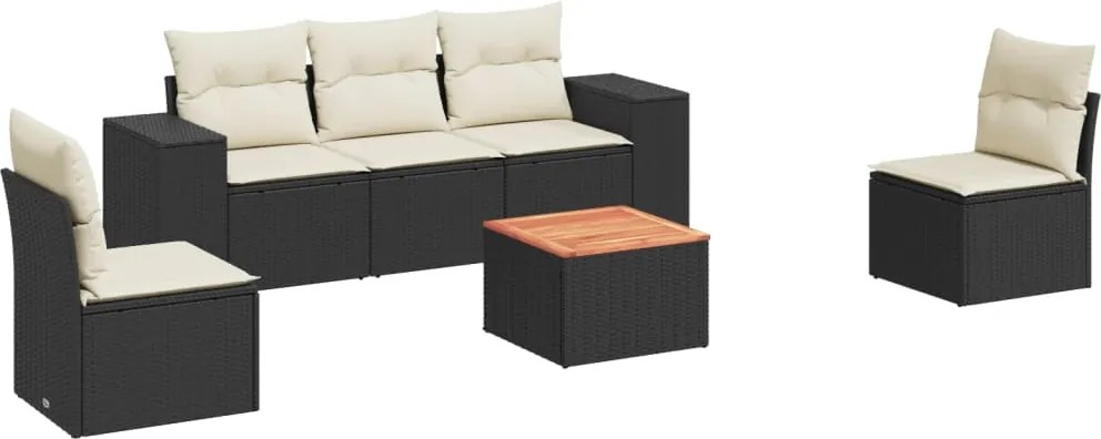 vidaXL Set mobilier de grădină cu perne, 6 piese, negru, poliratan