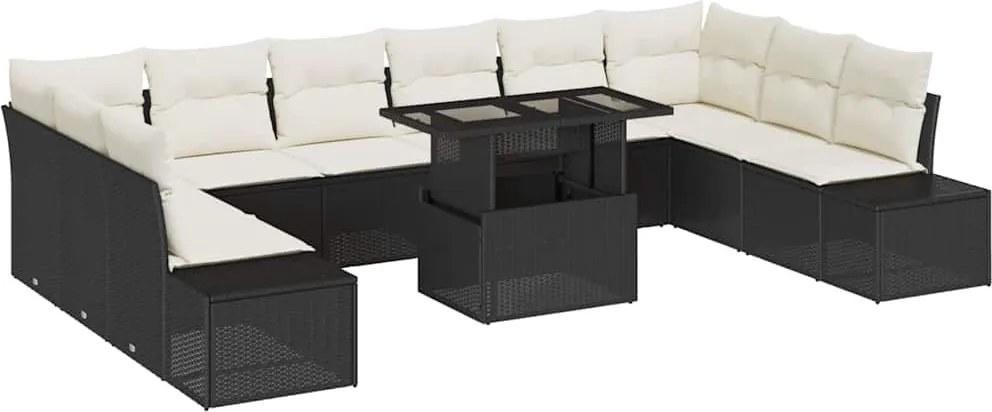 vidaXL Set de canapele pentru grădină 11 pcs Negru Rattan poli