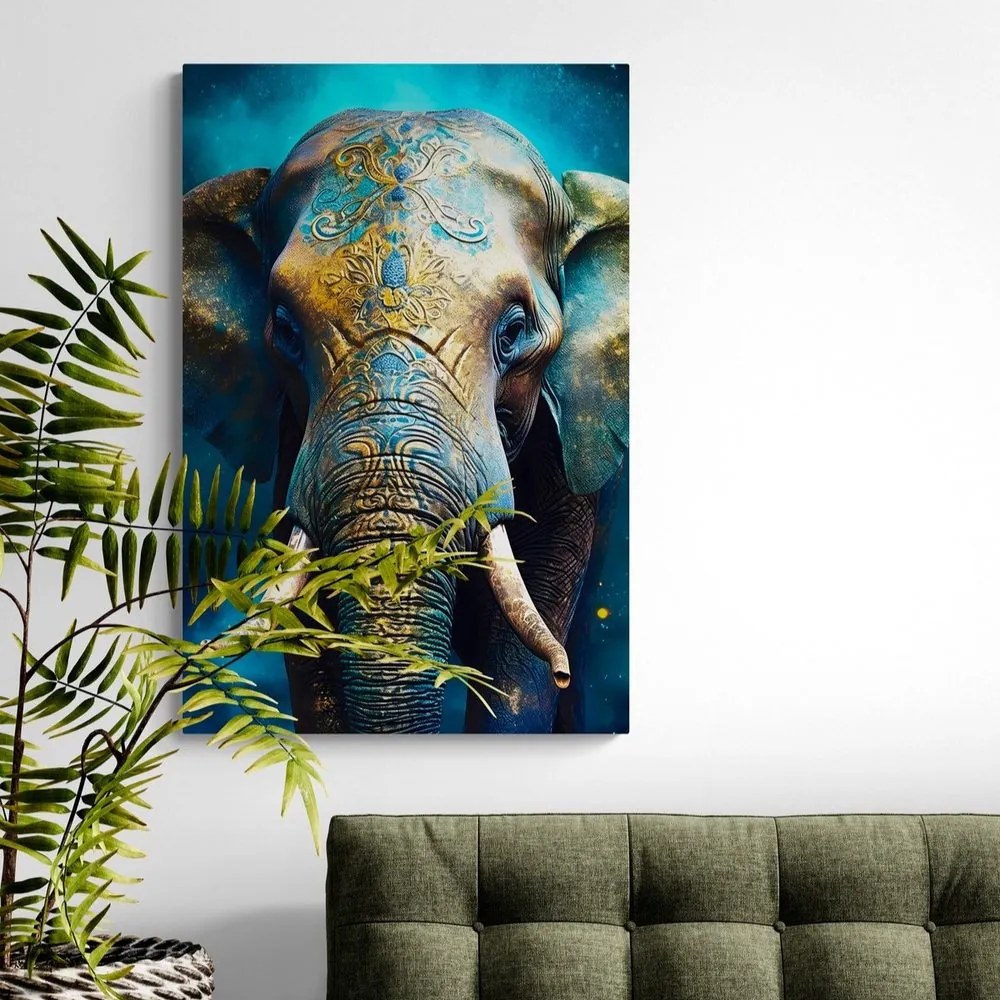 Tablou elefant albastru-auriu