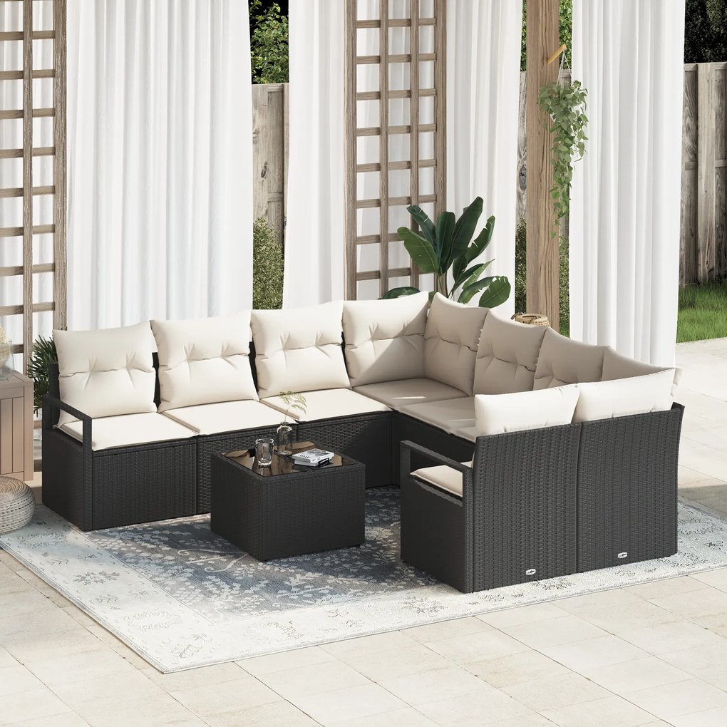 vidaXL Set de canapele pentru grădină 9 pcs Negru și Crem