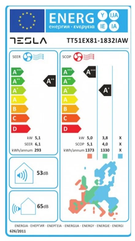 Aparat de aer conditionat Inverter Tesla TT51EX81-1832IAW, Clasa A++/A+, 18 000 BTU, Turbo, Wi-Fi, Filtru lavabil, Alb