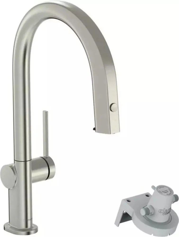 Baterie bucatarie cu dus extractibil si filtru de apa crom periat Hansgrohe Aquittura Select M91 210 sBox cu 1 jet