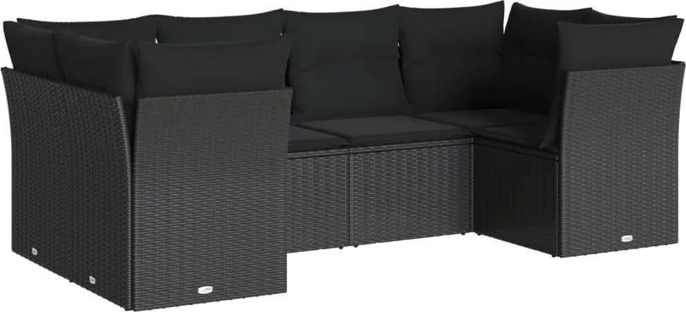vidaXL Set mobilier de grădină cu perne, 6 piese, negru, poliratan