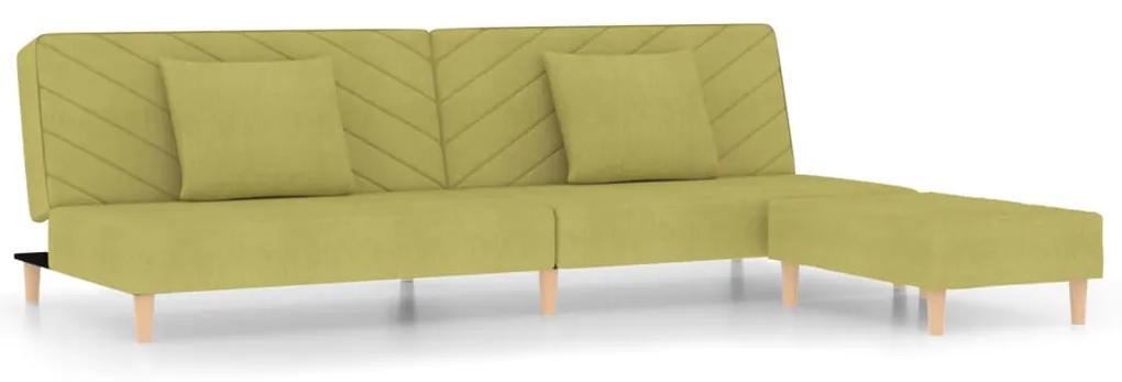 Canapea extensibila 2 locuri, 2 pernetaburet, verde, textil Verde, Cu scaunel pentru picioare