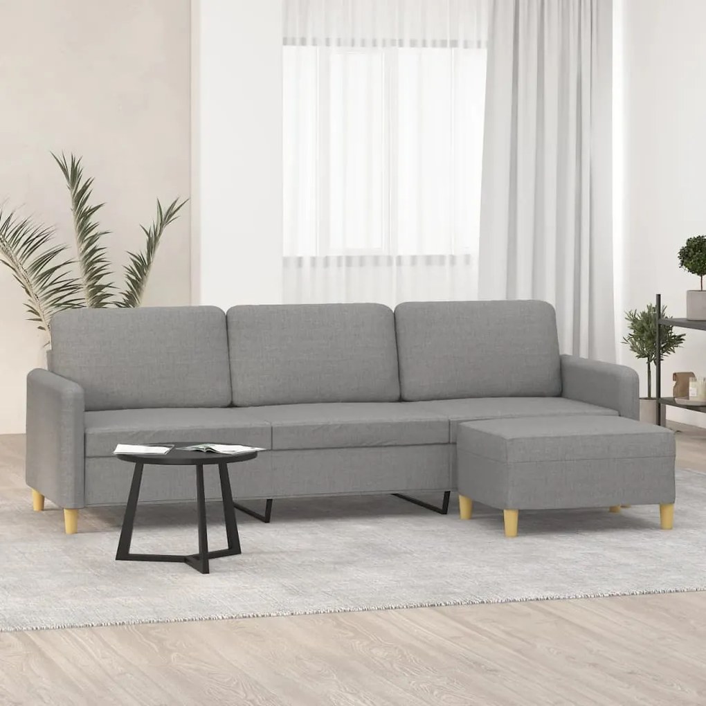 Canapea cu 3 locuri și taburet, gri deschis, 210 cm, textil