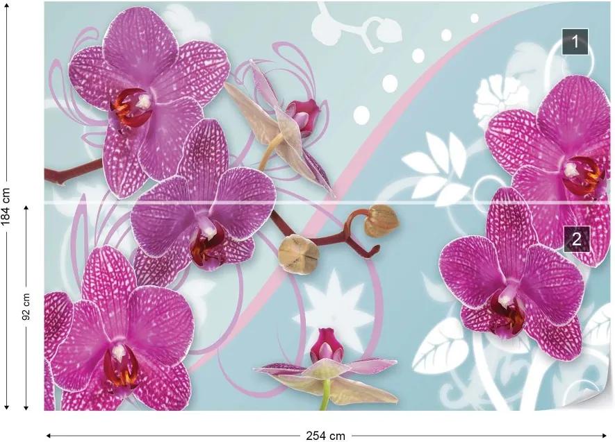 GLIX Fototapet - Pink Orchids Flowers Swirls Vliesová tapeta  - 254x184 cm