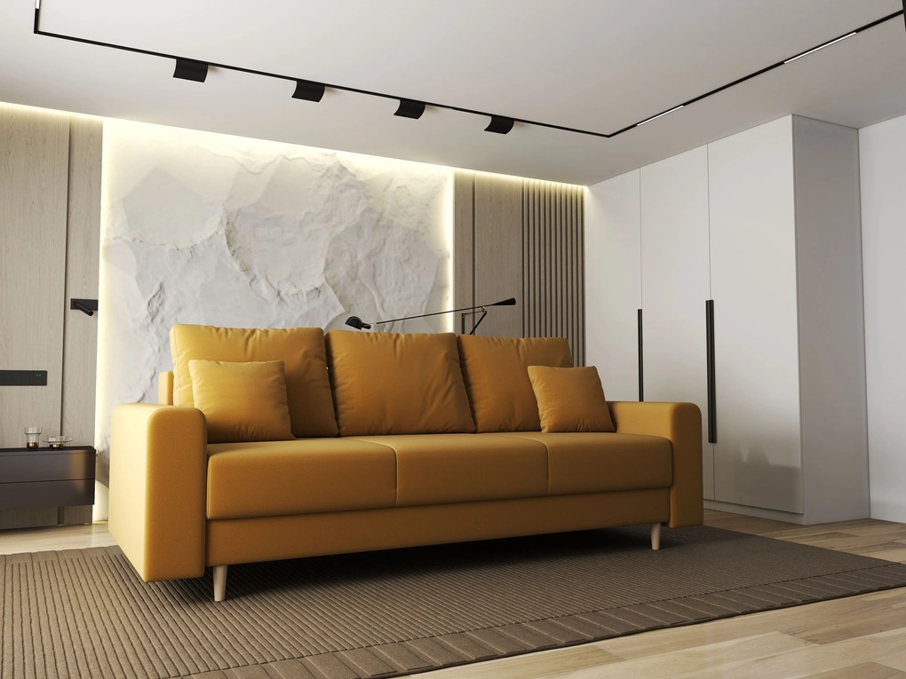 Canapea extensibilă dumonde cu ladă de depozitare si sezut confortabil din spuma high-density, Kronos Royal Mustar 210x100 cm