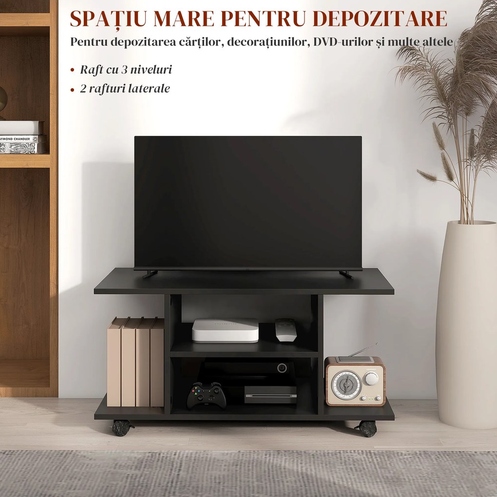 Mobilier Pentru Tv in Lemn cu Roti HOMCOM, Negru,40x40x80cm| Aosom RO | Aosom Romania