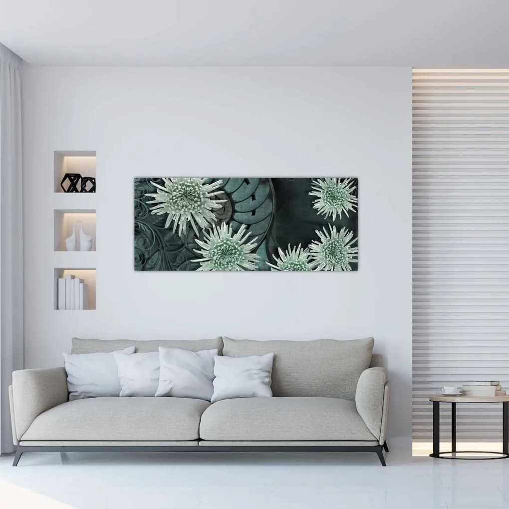 Tablou - Flori verzi (120x50 cm)