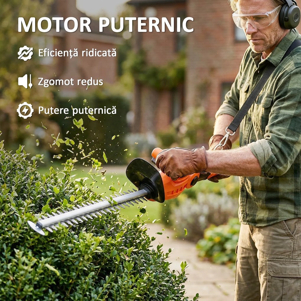 Outsunny Trimmer pentru Gard Viu pe Baterie 18V, Trimmer pentru Grădină cu 2 Baterii de 4Ah, Încărcător, Târnă Telescopică Reglabilă din Aluminiu, Lamă Cu Acțiune Dublă de 51cm pentru Ramuri, Portocaliu | Aosom Romania