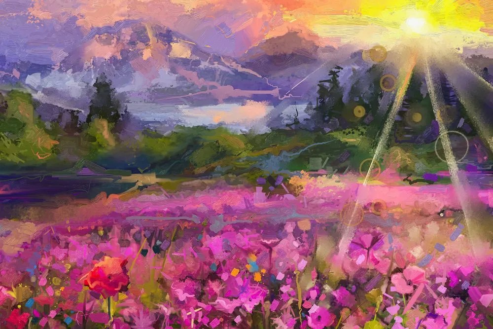 Tablou pictură în ulei peisajul colorat