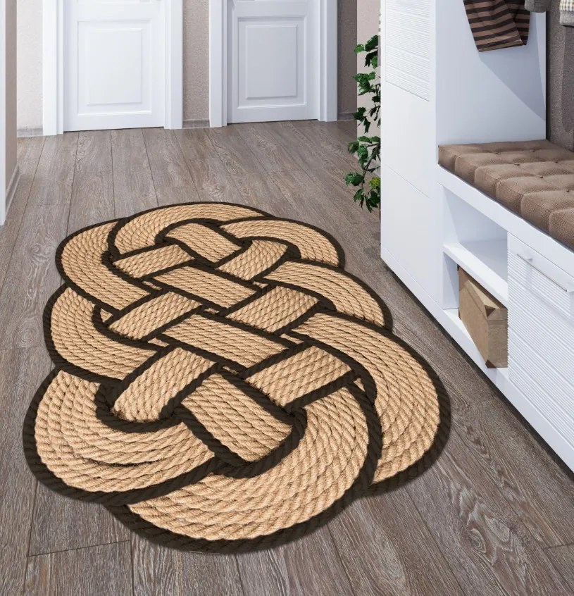 Covor camera antiderapant, 120x180 cm, efect impletit, bej contur