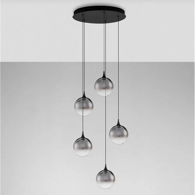 Lustra moderna cu 5 pendule LED, Metal, Sticla, Fumuriu, ORENDA