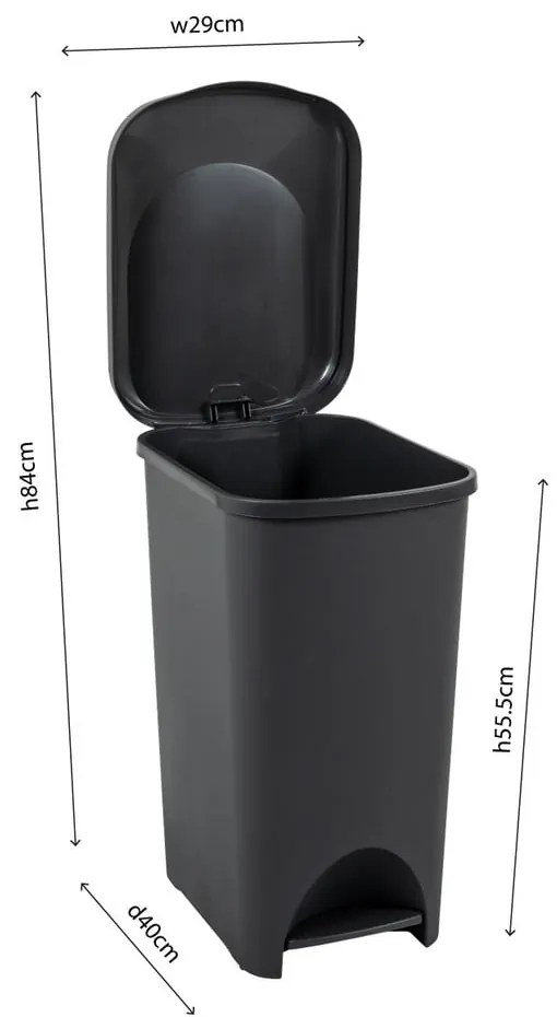 Coș cu pedală din plastic negru 40 l - Addis