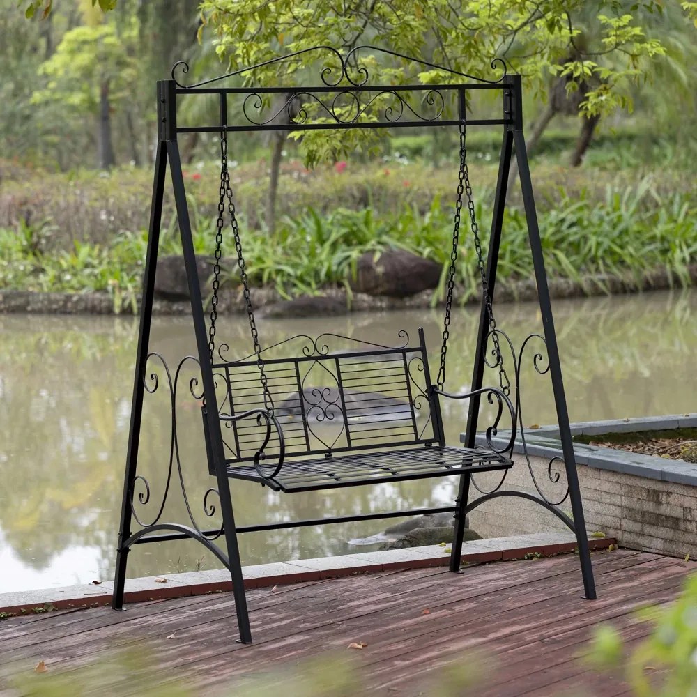 Balansoar de grădină, metal, 158,5x99x213 cm, Negru