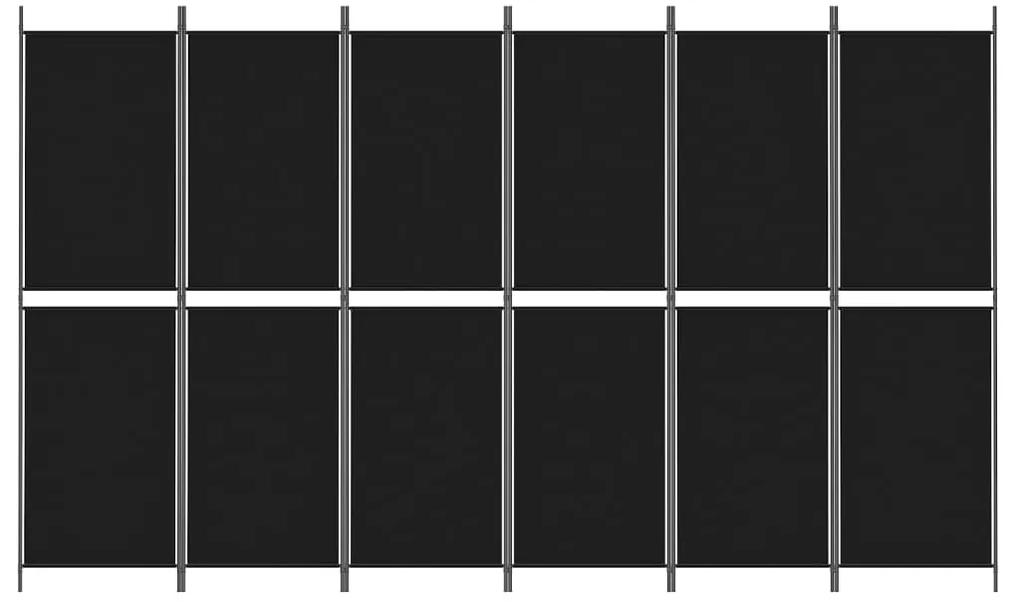 Paravan de camera cu 6 panouri, negru, 300 x 180 cm, textil Negru, 300 x 180 cm, 1