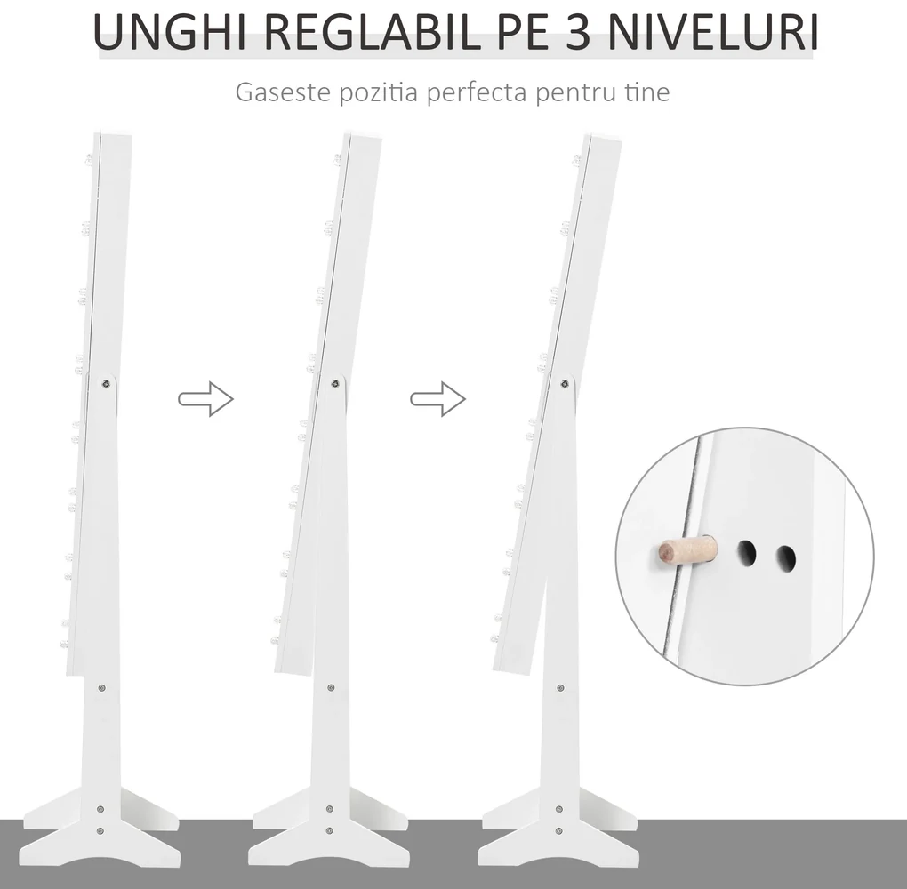 Dulap cu oglinda HOMCOM, pentru bijuterii, spatiu mare de stocare, MDF 36x30x136cm | Aosom RO