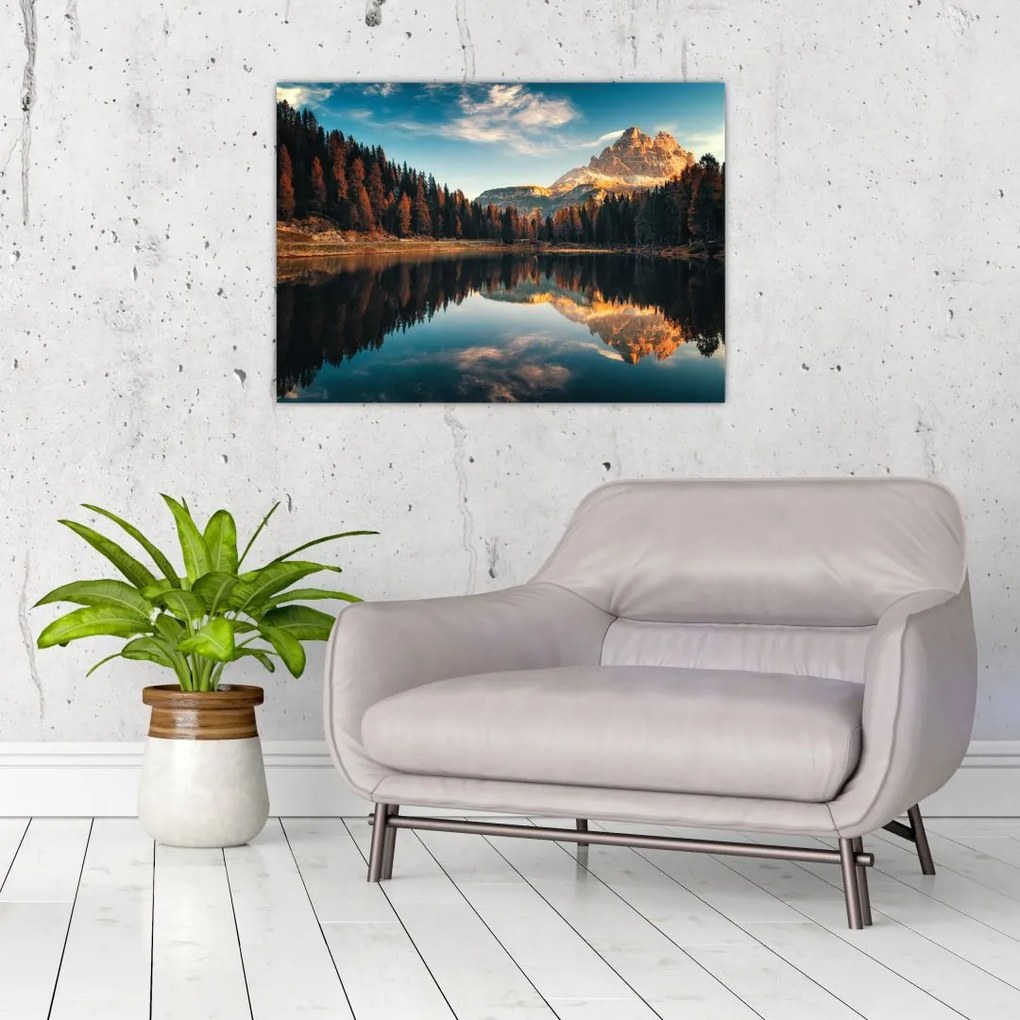Tablou pe sticlă - Alpi, Italia, Dolomiți, Lago Antorno (70x50 cm)