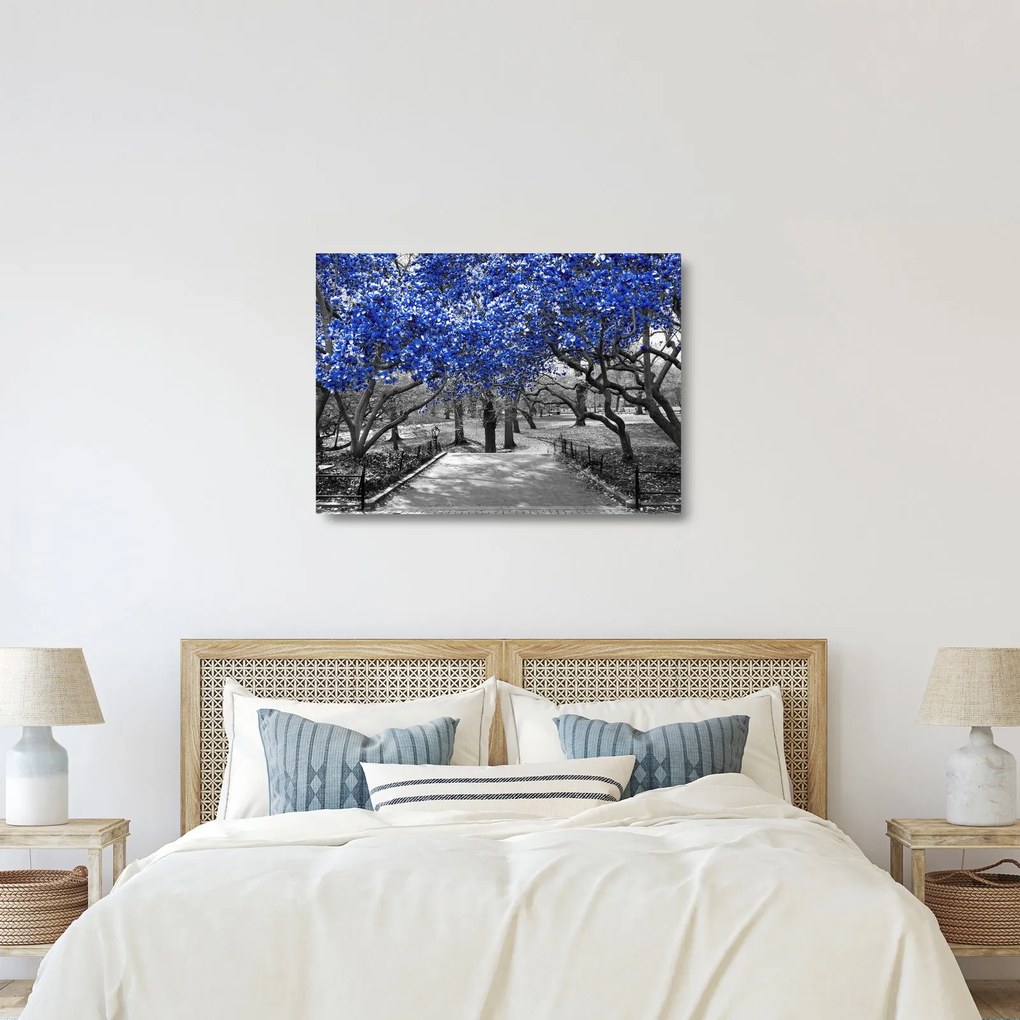 Tablou pe sticlă - Copaci albaștri Central Park, New York (70x50 cm)