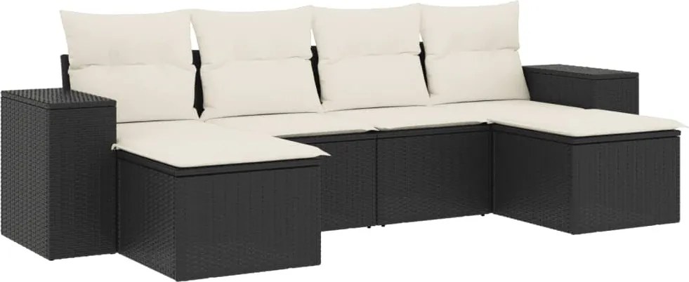 vidaXL Set mobilier de grădină cu perne, 6 piese, negru, poliratan