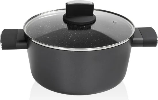 Cratita Zilan ZLN0850 Negru cu invelis din marmura, 5 straturi, 26 cm si manere fine la atingere, 5.7 L