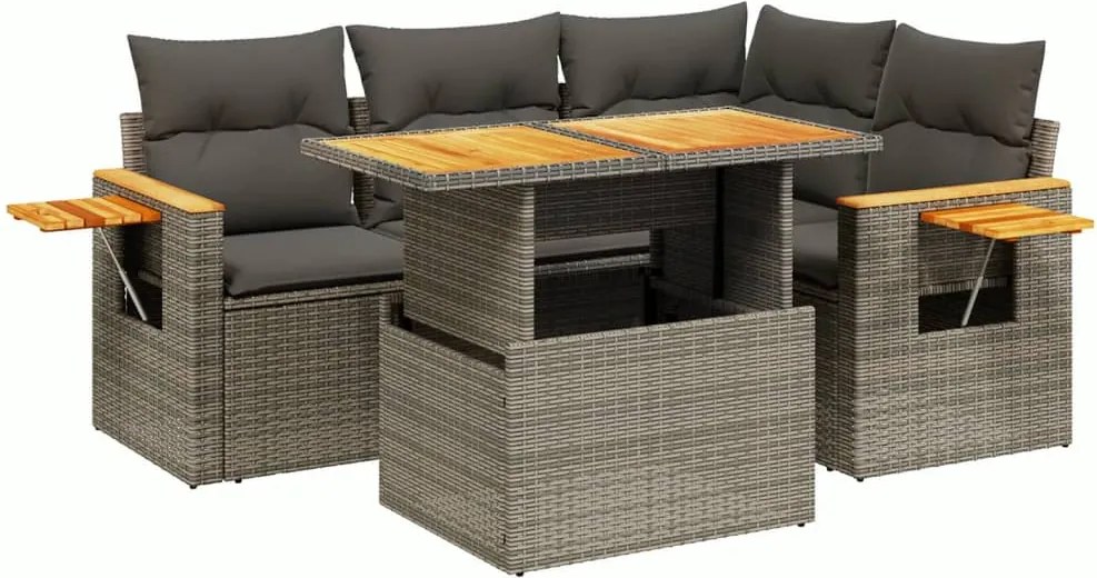 vidaXL Set canapea de grădină cu perne, 5 piese, gri, poliratan