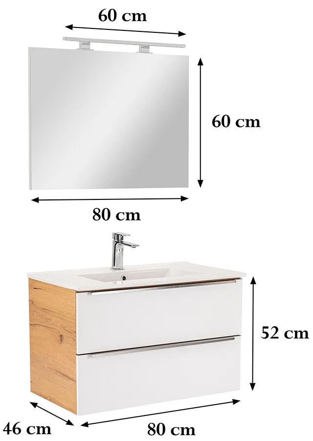 Mobilier complet de baie Vario Trim 80 stejar-alb