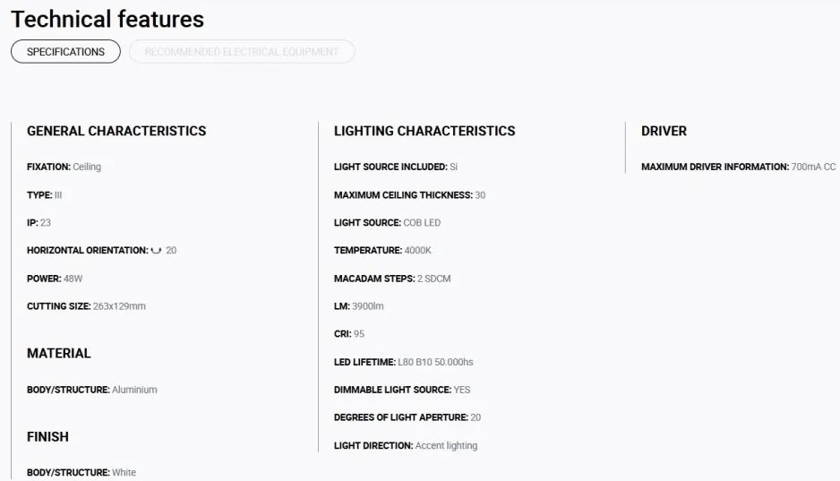 Spot LED incastrabil MINI COLIN-2 White recessed CRI95 36-50W 4000K 20°