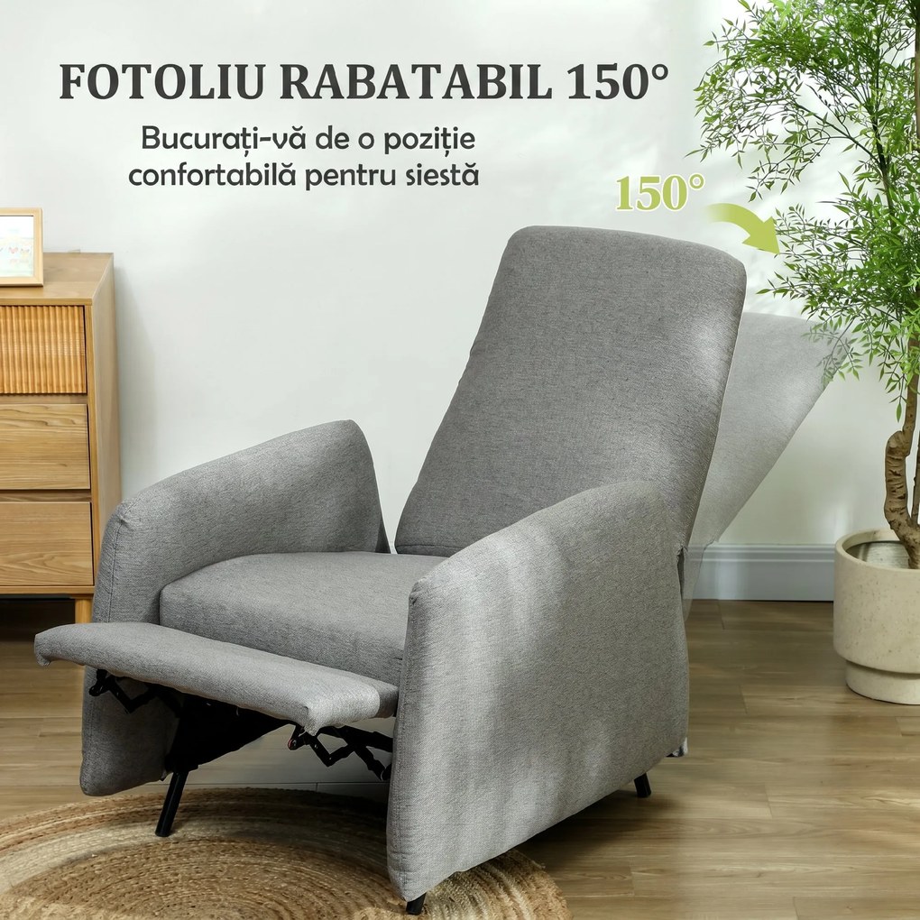 HOMCOM Fotoliu Rabatabil cu Suport pentru Picioare și Husă de Schimb, 79x93x103 cm, Gri | Aosom Romania