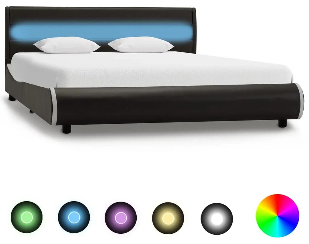 285029 vidaXL Cadru pat cu LED, antracit, 140 x 200 cm, piele ecologică
