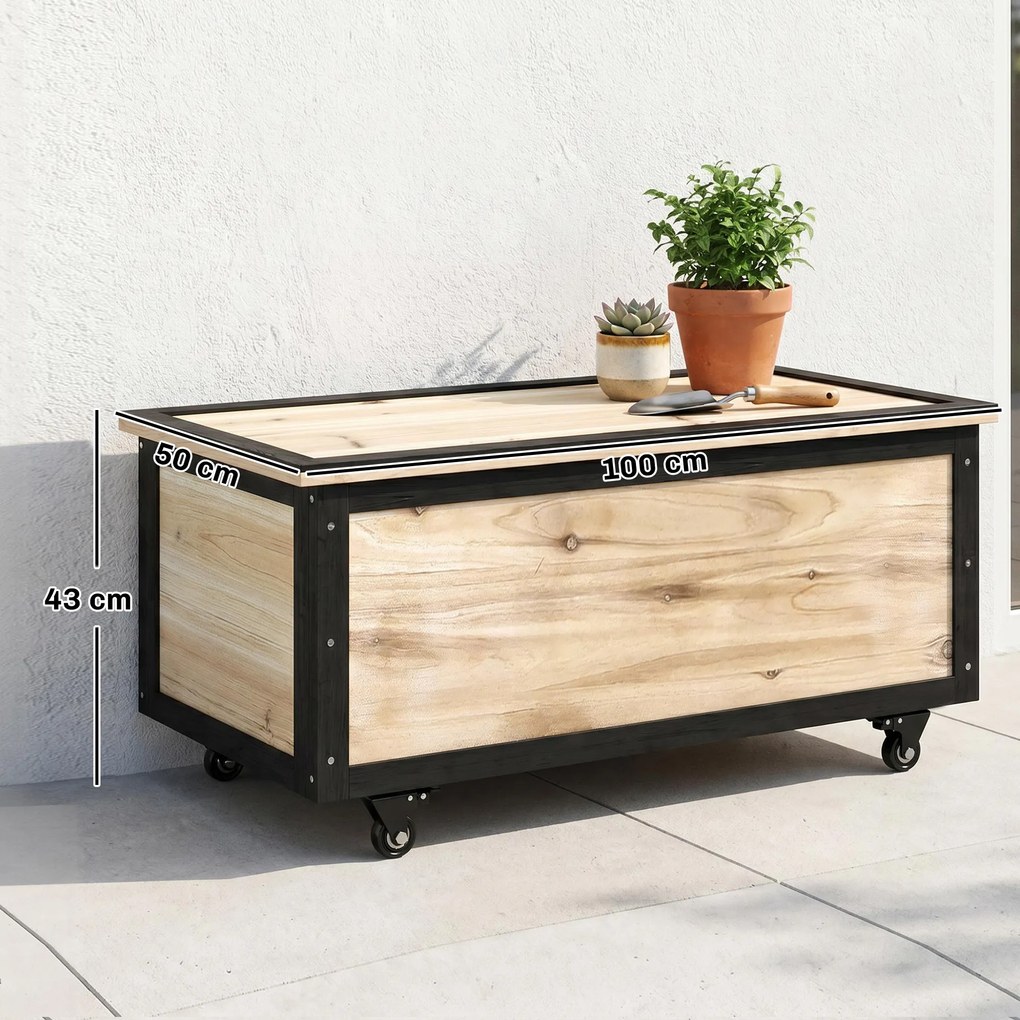 Outsunny Cutie de Depozitare pentru Exterior 121L cu Roți, Organizator din Lemn cu Armătură de Oțel, Maro | Aosom Romania