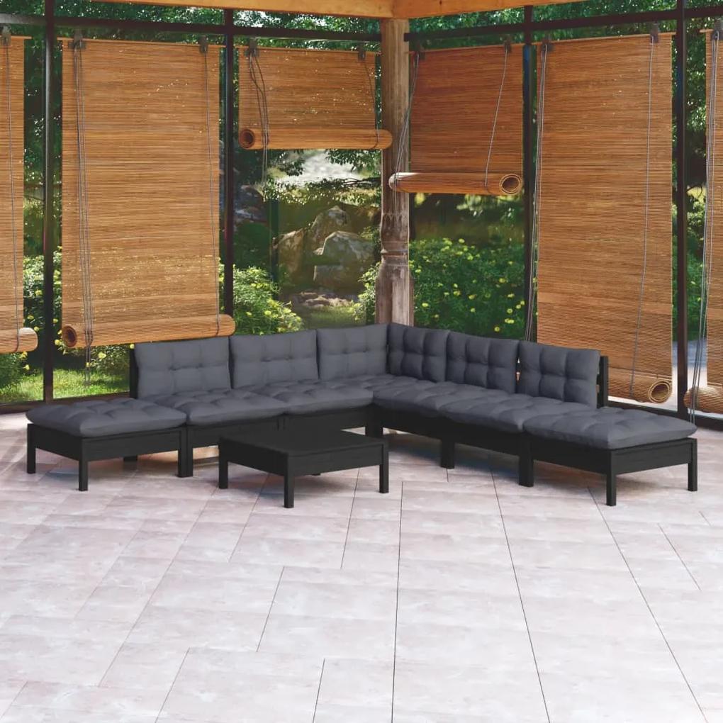 3096332 vidaXL Set mobilier grădină cu perne, 8 piese, negru, lemn de pin