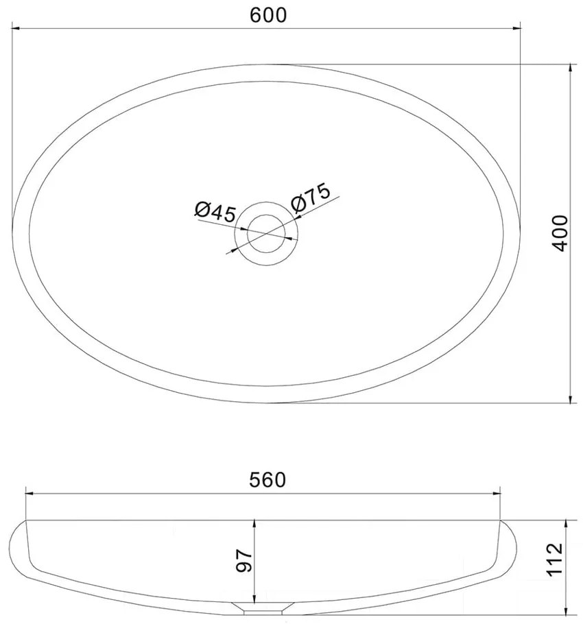Chiuvetă ovală Sapho Thin, 60 x 40 cm, alb