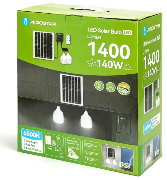 Lustră LED solară cu senzor Aigostar 2xLED/70W/12V 12000 mAh 6500K d. 12 cm