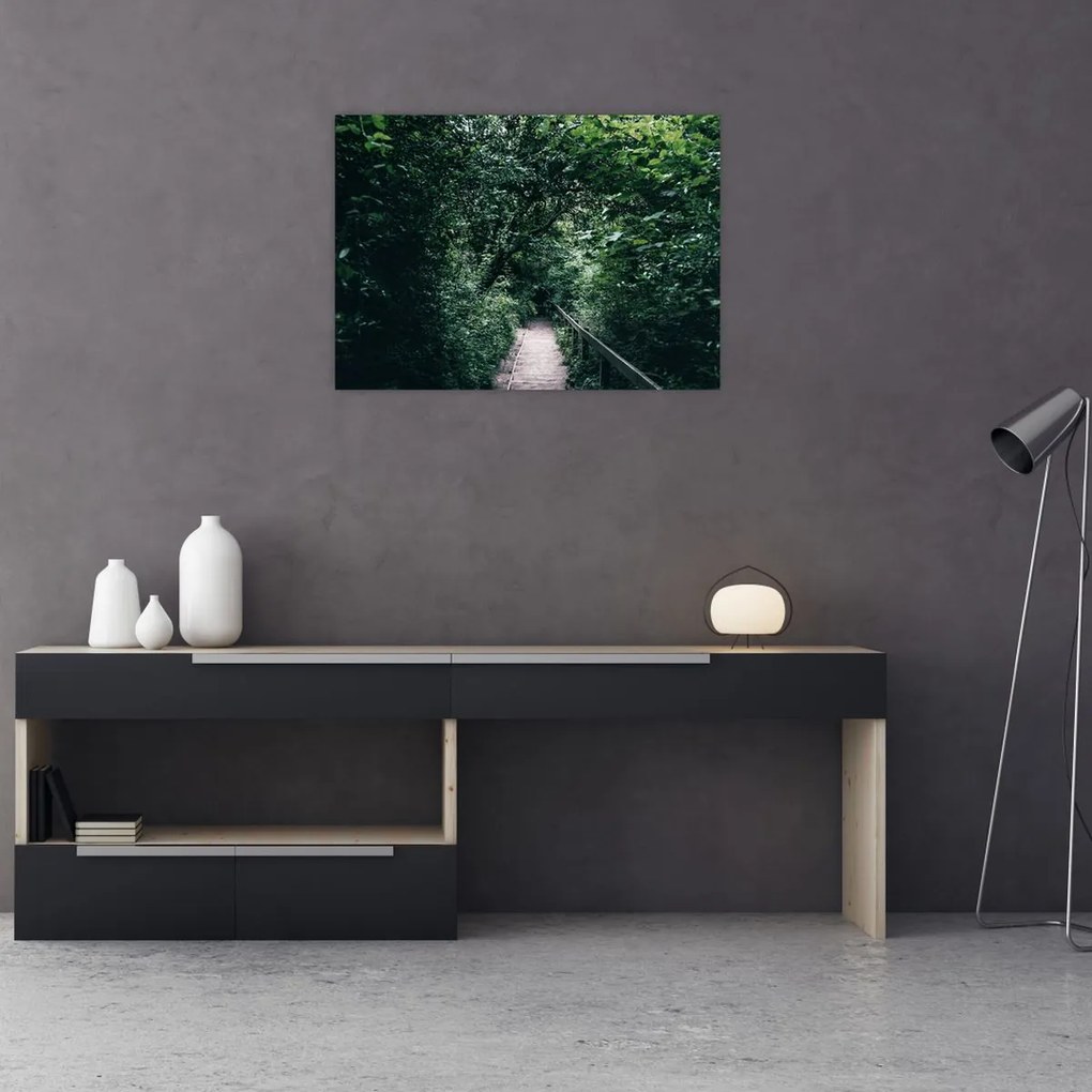 Tablou pe sticlă - Drumul prin pădure (70x50 cm)