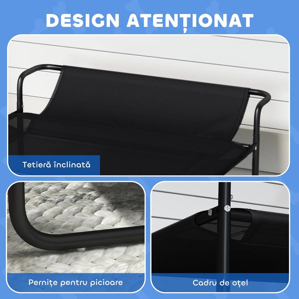 PawHut Pat Ridicat pentru Câini Mici și Medii, cu Suport Reglabil pentru Cap, Plasă Respirabilă pentru Exterior, 91x69x29 cm, Negru | Aosom Romania