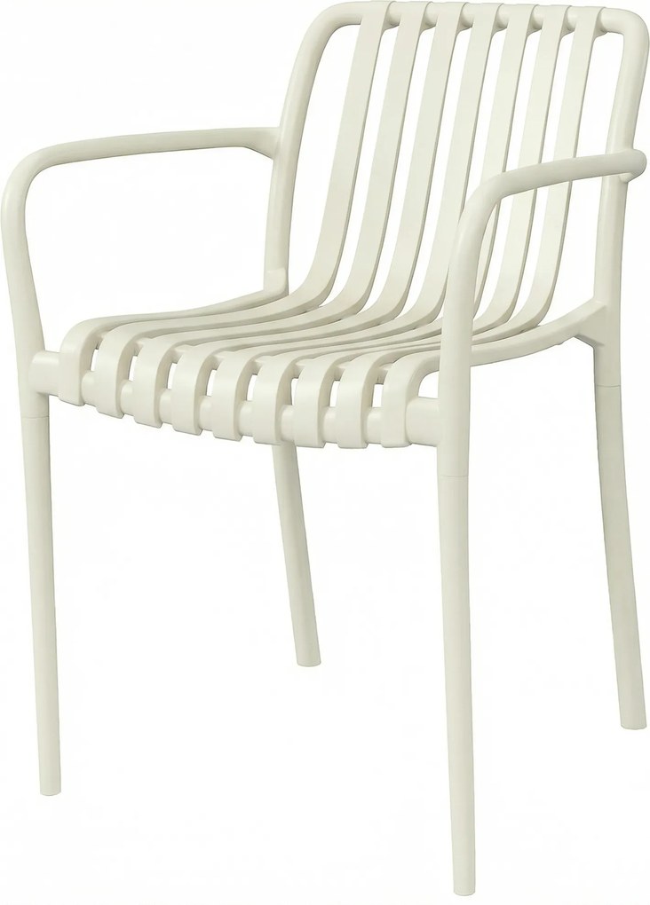 Outsunny Set 4 scaune de grădină stivabile, scaune de terasă cu design în lamele și cotiere, ergonomice, alb crem | Aosom Romania