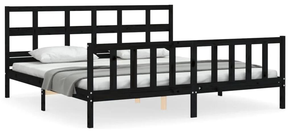 3193030 vidaXL Cadru de pat cu tăblie Super King Size, negru, lemn masiv