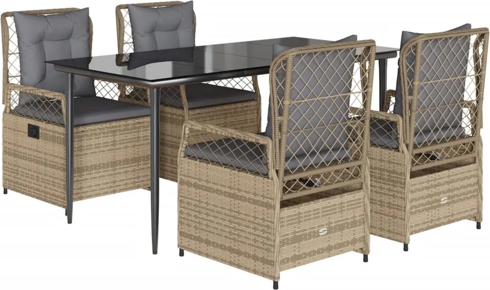 vidaXL Set mobilier de grădină cu perne, 5 piese, bej, poliratan