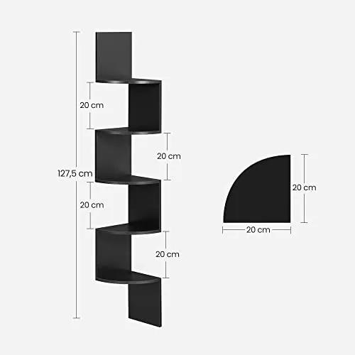Raft pentru colt negru din PAL melaminat, 20x20x127,5 cm, Vasagle