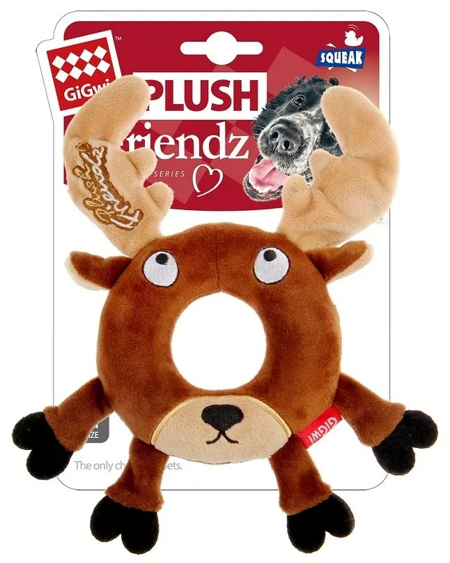 GiGwi Jucărie care scârțâie pentru câini PlushFriendz ren, 20 x 19 x 2,5 cm