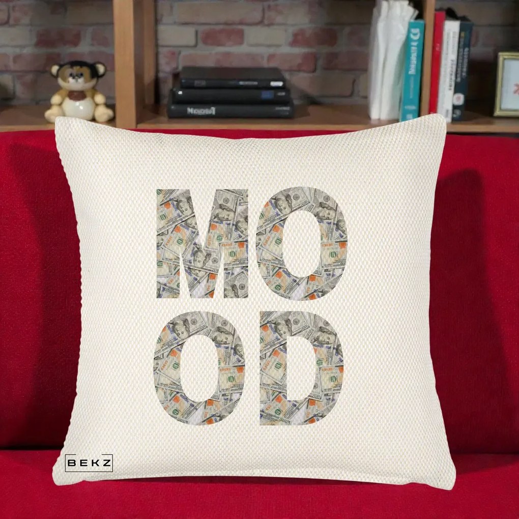 Perna Decorativa MOOD Money Grafic Urban, 40x40 cm, Crem Reliefat, Husa Detasabila, Perna Inclusa, BEKZ®