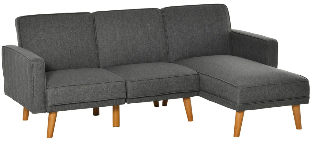 HOMCOM Canapea Extensibila din Tesatura Gri, Canapea Coltar cu 3 Locuri cu Scaun Reversibil si Spatar Reglabil
