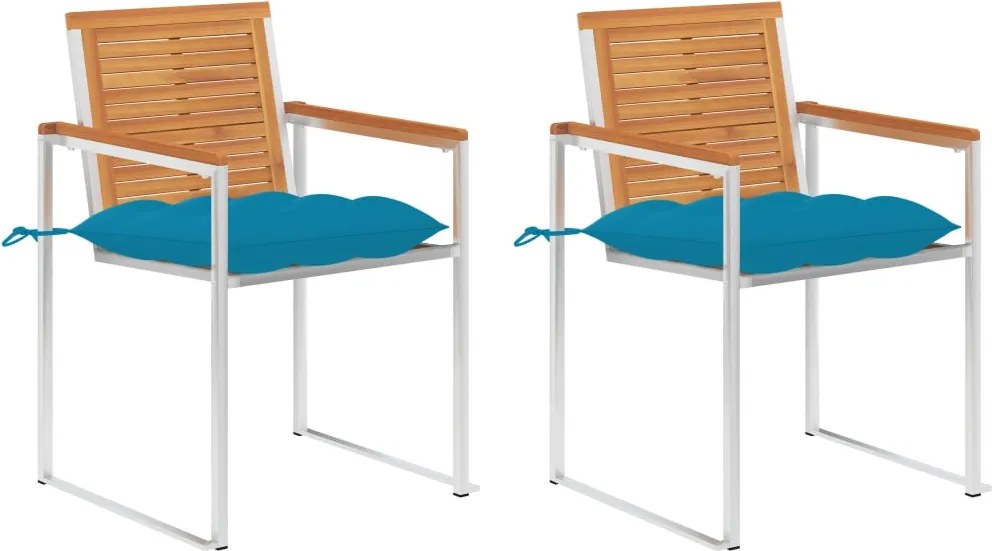 vidaXL Scaune de grădină cu perne, 2 buc., lemn masiv acacia și oțel