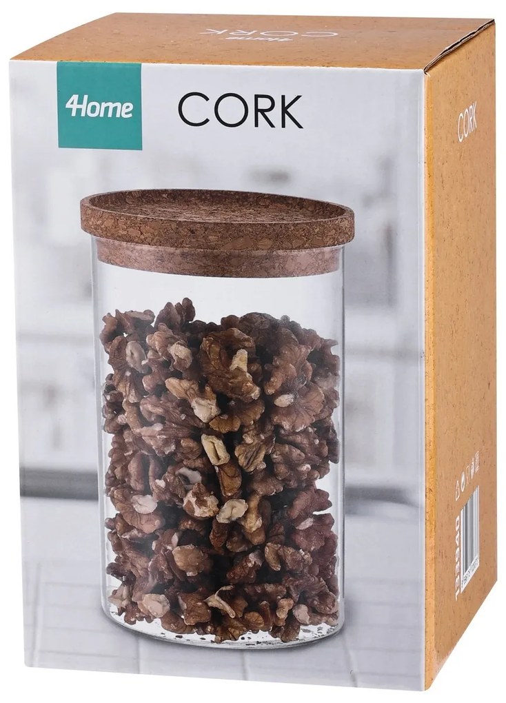 Doză de sticlă pentru alimente cu capac 4Home Cork , 850 ml, 850 ml