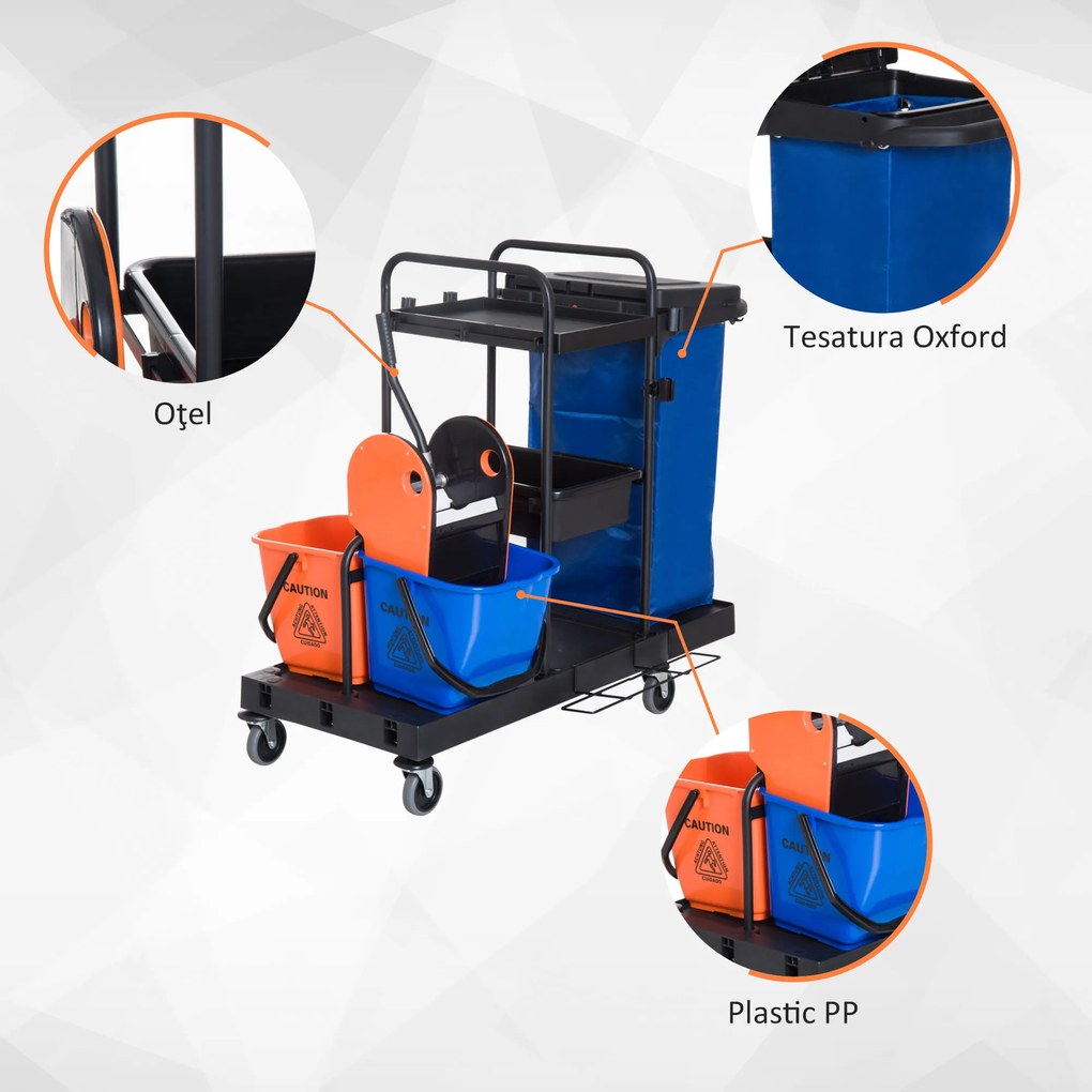 Carucior pentru Curatenie HOMCOM Capacitate 18L si Roti | Aosom Romania